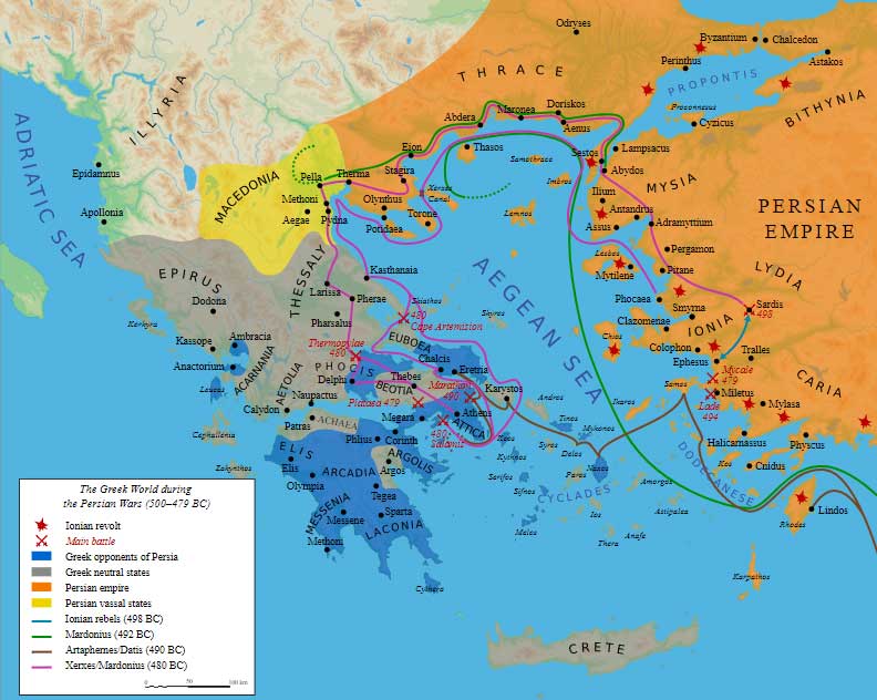نقشه ای از جنگهای ایران و یونان