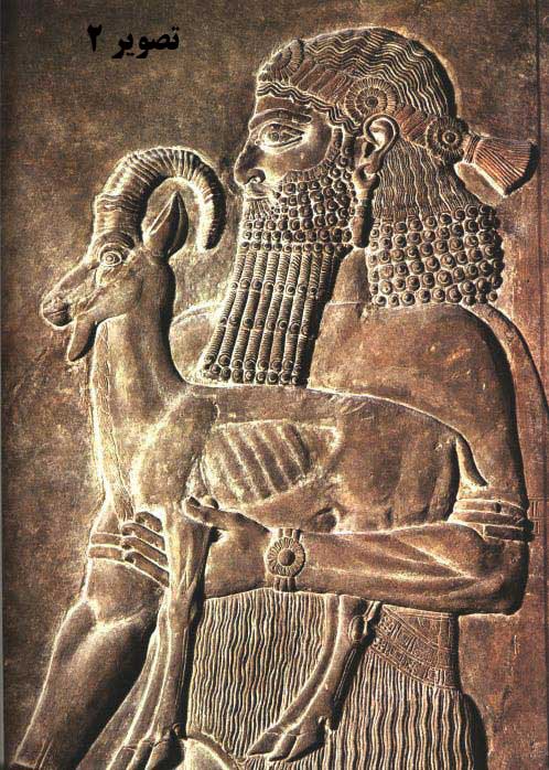 تصوير 2- یکی از هدیه آورندگان، حجاری روی سنگ مرمر، کاخ سارگون دوم، شهر آشور (خورس آباد کنونی) ، حدود ۷۲۰ پیش از میلاد، موزه لوور، پاریس