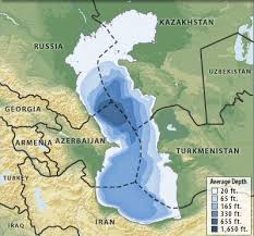 نقشه خطوط فرضی رژیم حقوقی موافقت شده بین 5 کشور ساحلی دریاچه مازندران