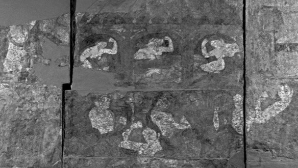 نقاشی دیواری در پنجکنت که مرگ سیاووش (ایزد) و تولد مجدد او را نشان می دهد.