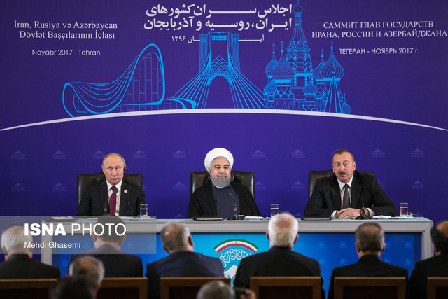 حضور پوتین و علی اف د رکنا روحانی در اجلاس سه جانبه 3 کشور