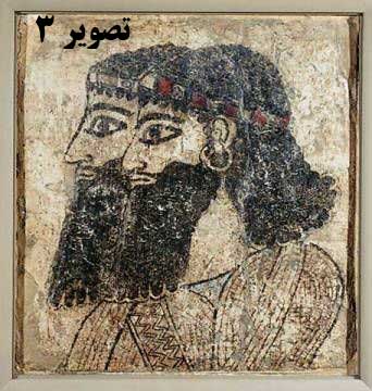 تصویر 3- دو بزرگ زاده آشوری، بخشی از یک نقاشی دیواری، کاخی در سوریه، حدود ۸۵۰ تا ۸۰۰ پیش از میلاد موزه حلب، سوریه