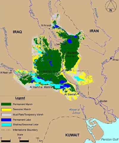 موقعیت تالاب هورالعظیم در بین ایران و عراق