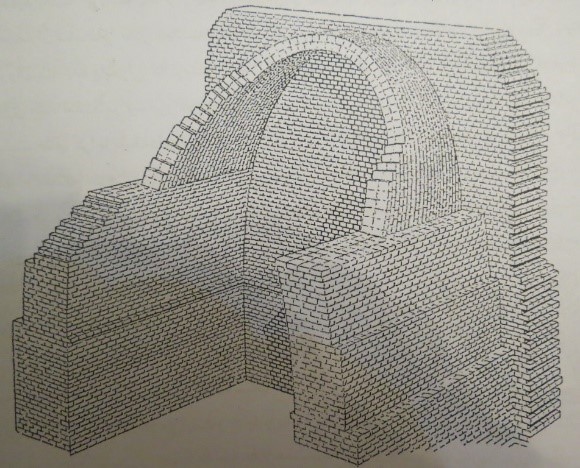 تصویر 9  – طاق گهواره‌ای ساسانی با مقطع شلجمی ساخته شده بدون داربست (رویتر، 1387:129)  