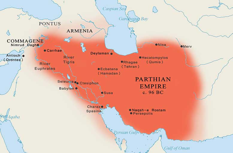 قلمرو امپراتوری اشکانیان (پارتها) حدود 96 B.C
