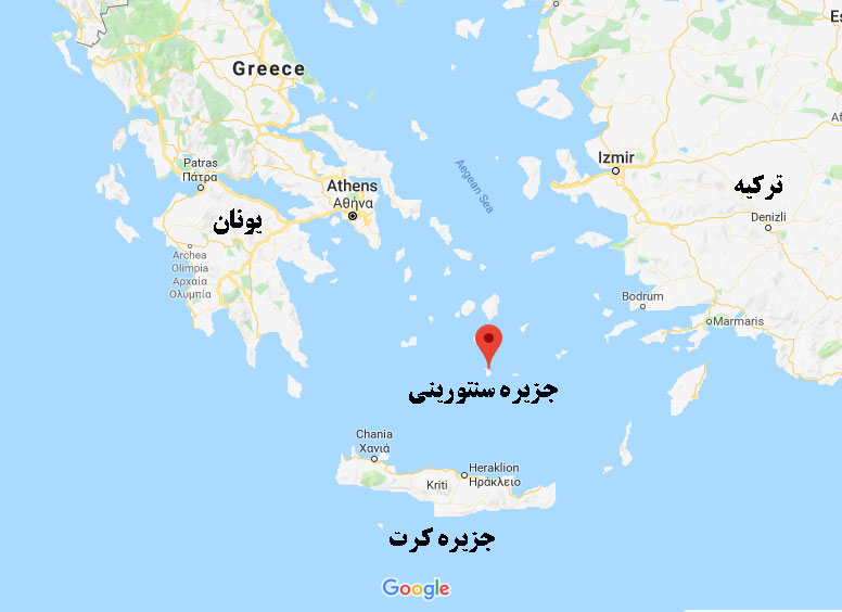 موقعیت جزایر کرت و سانتورینی از مراکز مهم تمدن مینوسی در دریای آژه