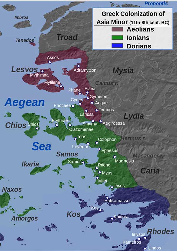 مناطق یونانی نشین غرب آسیای صغیر از1100 تا 800 پیش از میلاد