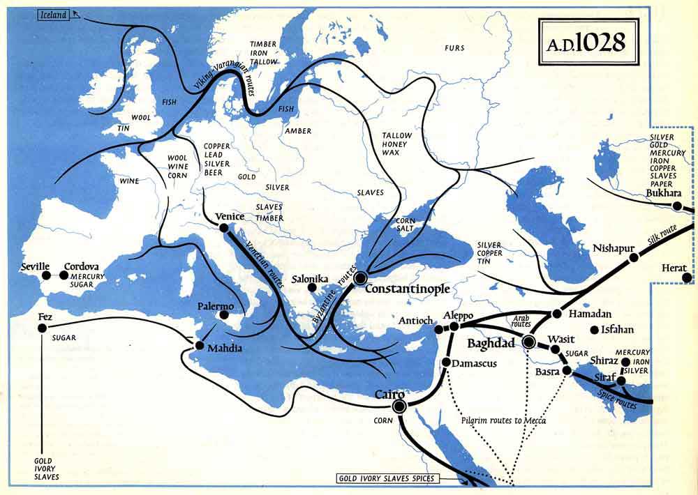 مسیرهای تجاری در خاورمیانه و حوزه مدیترانه در ابتدای هزاره دوم میلادی