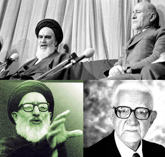 مهندس مهدی بازرگان در کنار امام خمینی - دکتر سحابی و آیت الله طالقانی