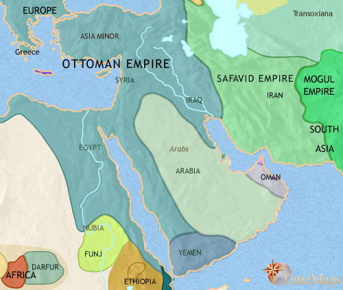خاورمیانه در  1054 قمری (1648 میلادی) 
