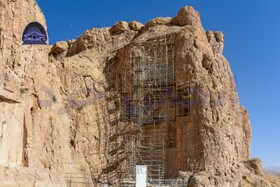 The largest rock restoration workshop in the tomb of Xerxes is in operation.