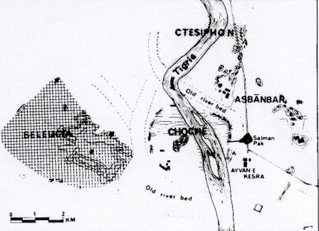 نقشه 3 – نقشه شهر سلوکیه و تیسفون و حوالی آن، (کریستین سن،1390:37)